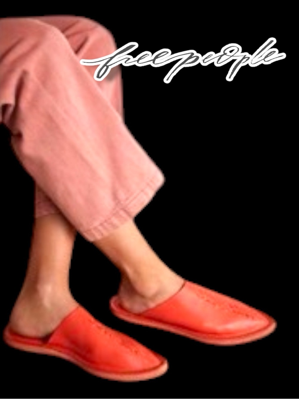 Free People Nova Flat Slides in “Dancing Queen” (Red/Orange). Size 38 (8US)